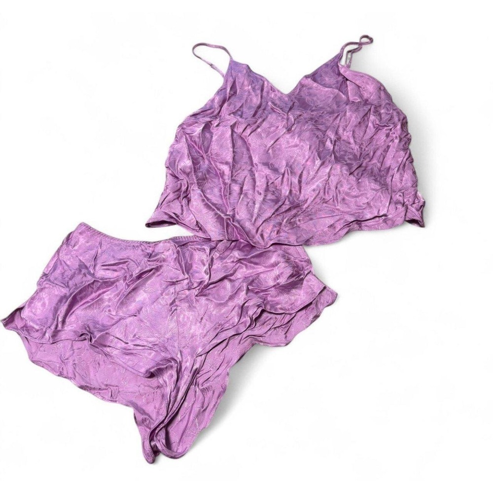 Victoria's Secret Purple Satin Jacquard Cami Shorts Pajama Set Size Medium